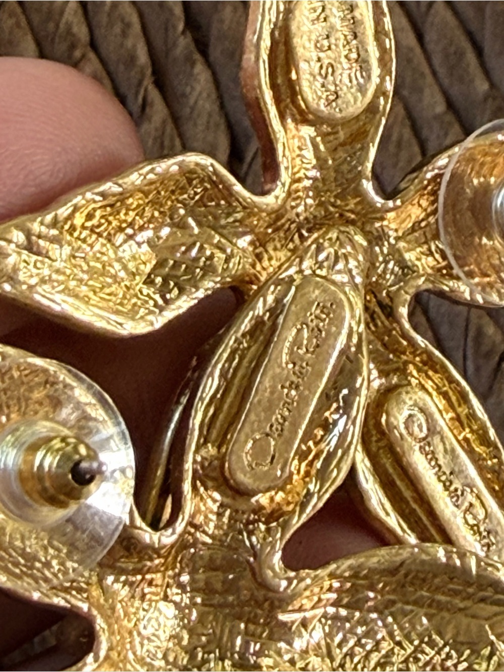 Oscar de la Renta Golden Starfish Enamel & Sparkling Crystal Earrings ✨ Pierced - Picture 6 of 12